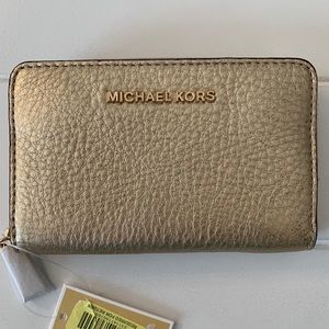 Michael Kors coin/card case Gold pebbled leather